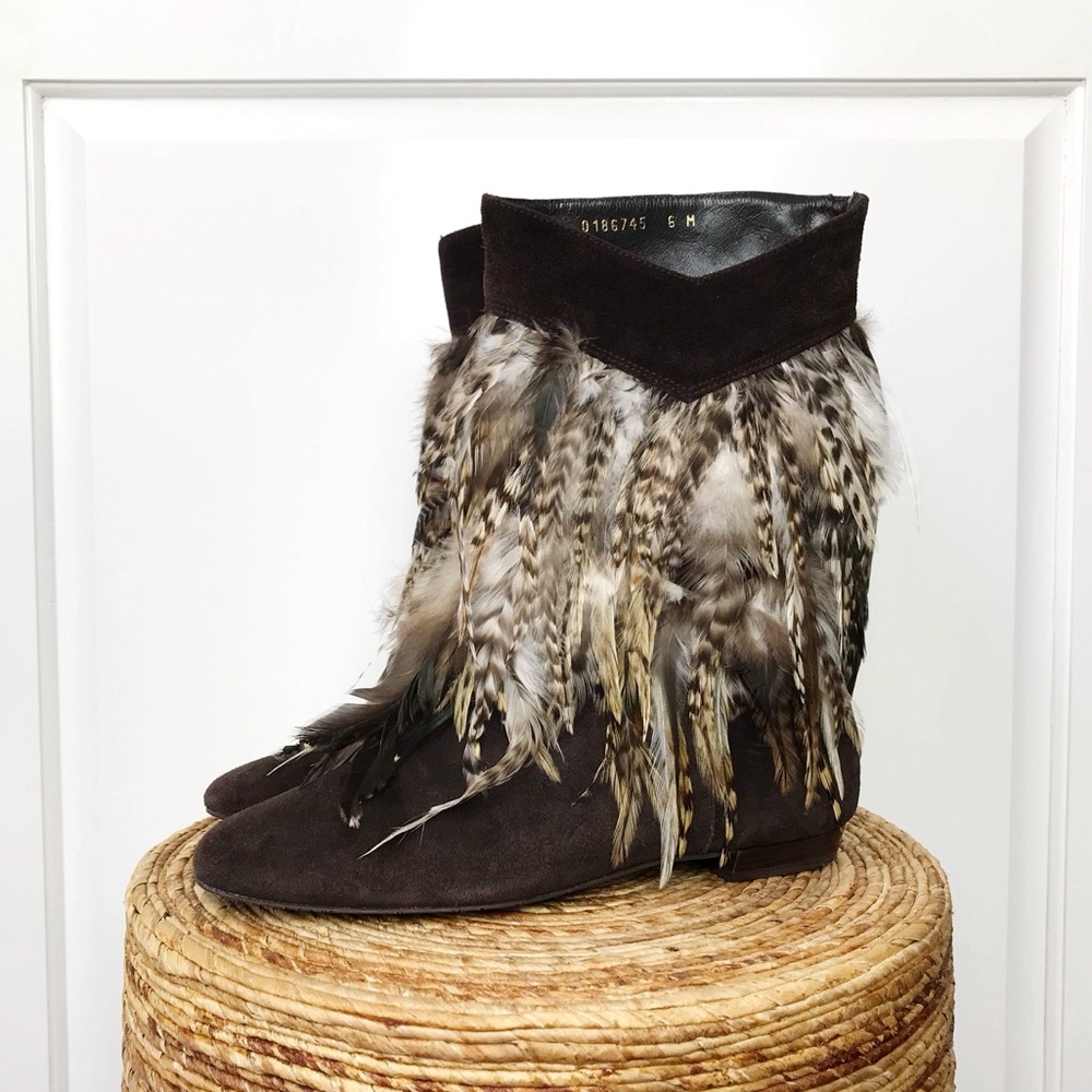 Delman Anouk Feather Suede Mid Calf Boots